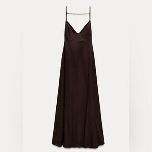 Zara Brown Maxi Dress Size Large Strappy Cotton
